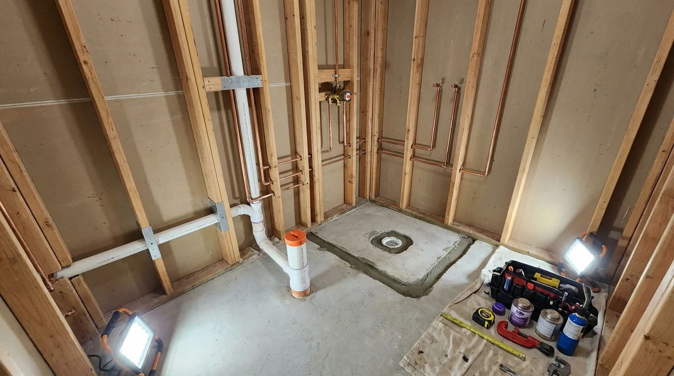 Bathroom rough-in plumbing during remodel by Johns Plumbing LLC in Bolivar
