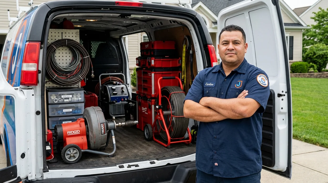 Professional drain cleaning equipment and Johns Plumbing LLC plumber in Bolivar